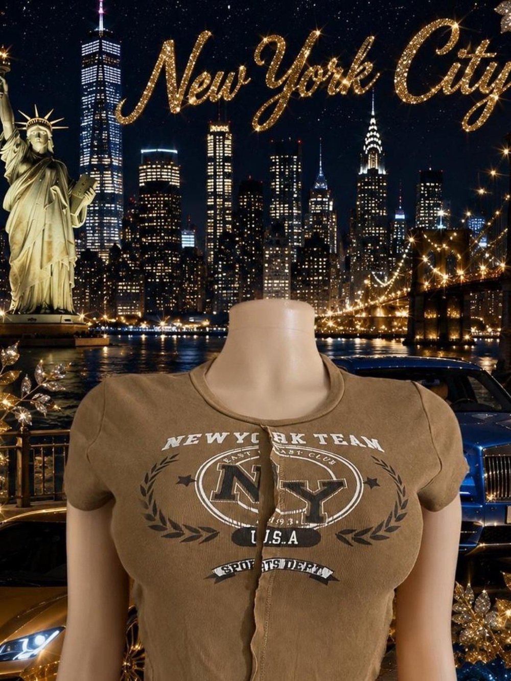 New York Team Brown Crop Tee - NY Graphic Women's Top
